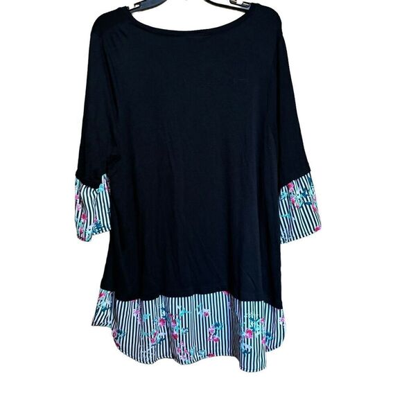 Catherines Tunic Top Womens 0X 14 16W Black Mixed Print Hem Stretch Blouse - Picture 4 of 6